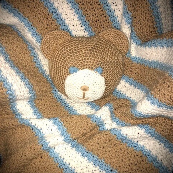 Cutie Pie Crochet Pattern Baby Bear Pillow Blanket Set Soft Texture