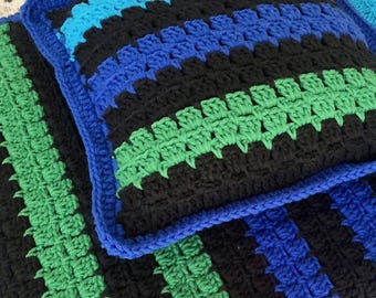 EASY Block Deco Pillow and Throw Crochet Pattern Beginner Level