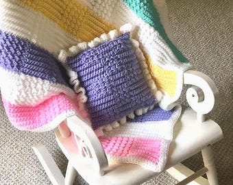 Easy Crochet Pattern Pretty Patches Baby Blanket & Pillow textured stitches for beginners