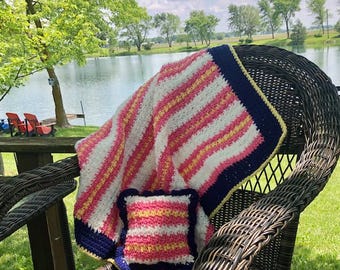 EASY baby blanket crochet  pattern with pillow Taffy Stripes Crib Set