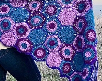 Bohemian Jewels Hexagon Shawl or Bed Scarf Crochet Pattern
