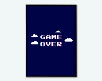 Game Over Glitch Pixel Art Printable Poster – Retro Gaming Wall Art – Instant Download