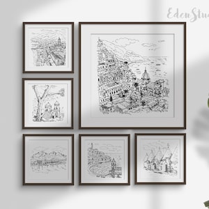 Italien Reise Skizze Drucke: Positano, Amalfi, Capri + mehr (Digitaler Download)