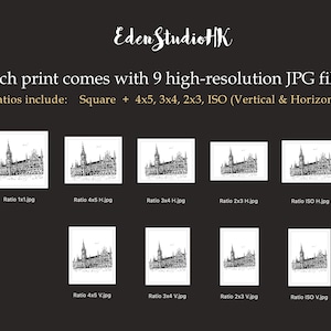 May include: A digital illustration of a building with a square, 4x5, 3x4, 2x3, and ISO aspect ratio. The illustration is in black and white and is available as a high-resolution JPG file.