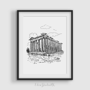 Parthenon Sketch Art Print: Athens Greece Cityscape (Digital Download)