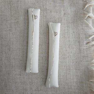 Set of 2 Handmade Mezuzah Cases – White Porcelain with 14K Gold – Jewish Gift for Wedding or New Home