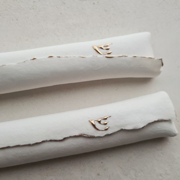 Mezuzah, Set of 2 ceramic mezuzah cases with scroll, unique and special gifts for a Jewish wedding and housewarming, Handmade Judaica