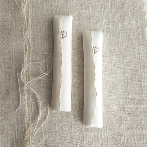 Set of 2 Handmade Mezuzah Cases – White Porcelain with 14K Gold – Jewish Gift for Wedding or New Home