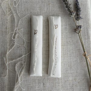 Set of 2 Handmade Mezuzah Cases – White Porcelain with 14K Gold – Jewish Gift for Wedding or New Home