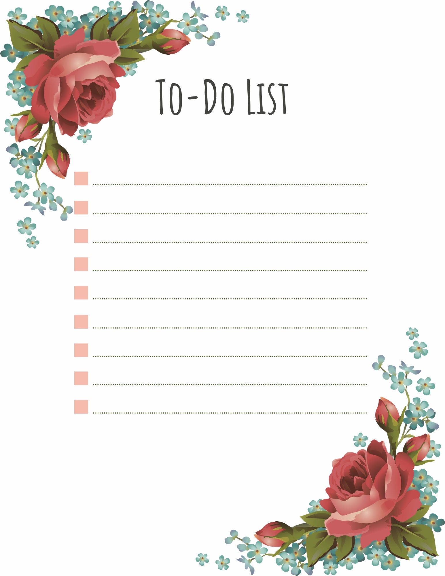 To Do List Rosa Rose Corner To-do List Printable - Etsy
