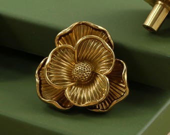 Brass elegant flower drawer Knobs gold Dresser Knob unique Pull Handles decorative  Cabinet Knob cupboard Knob Pull