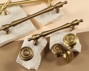 Antique Brass Cabinet Handles Pulls,Aged brass Drawer pull handle Dresser knob pull,Wardrobe Hardwares Pulls Handles, Custom engraved knobs