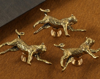 Boutons de poignée de guépard en laiton massif poignées de commode bouton de tiroir guépard tirez le bouton d'armoire de placard gravé personnalisé boutons de cuisine or