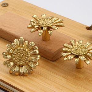 Gold daisy drawer Knobs brass Dresser Knob decorative flower Cabinet Knob nursery room Knob Pull