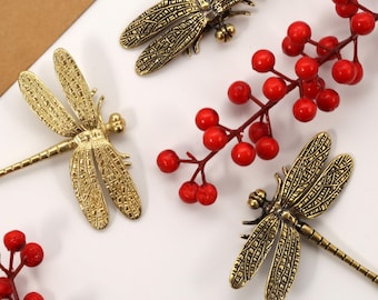 Tiradores de cajón de latón macizo con forma de libélula, tiradores de insectos, tiradores de cajón dorados, tiradores de armarios con forma de caballo, tiradores de cocina antiguos.