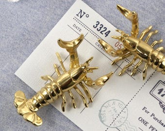 Tiradores de latón macizo con forma de langosta, tiradores de tocador, tiradores de cajón dorados, tiradores de armario, tiradores de armario dorados, tiradores de cocina