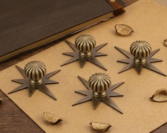 Victorian Antique Brass Drawer Knobs/small Brass cupboard  Knobs handles/pumpkin cabinet hardware Knobs/Art Nouveau star backplate Knobs