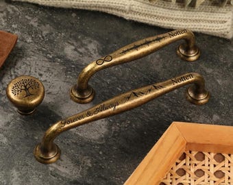 Custom engraved Aged Bronze Antique Kitchen Handles Distressed Wardrobe Pulls knobs Rustic Dresser Drawer Knobs Retro Cabinet Hardware