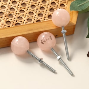 Crystal pink drawer knob, natural round crystal Cabinet dresser knobs,Quartz Cupboard Custom engraved Wardrobe knobs pull Furniture hardware