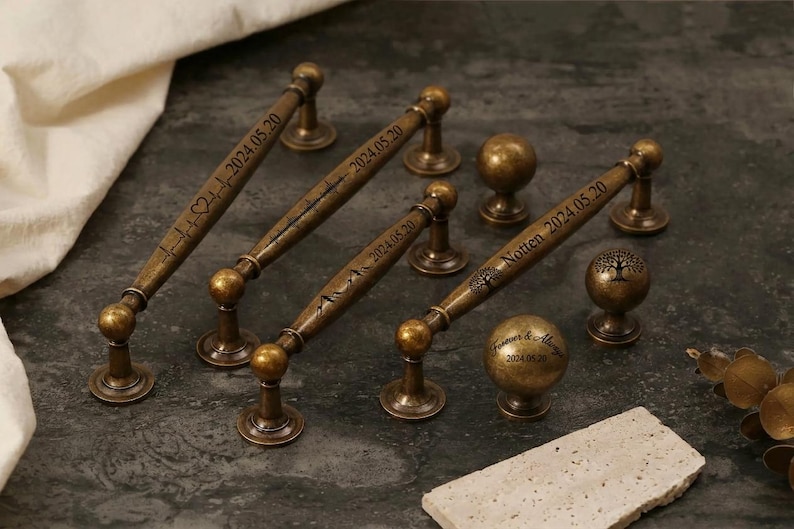 Custom engraved Solid Brass Drawer Knobs pulls/Brass cupboard cabinet Knobs handles/brass cabinet hardware Knob/aged kitchen handles pulls image 1
