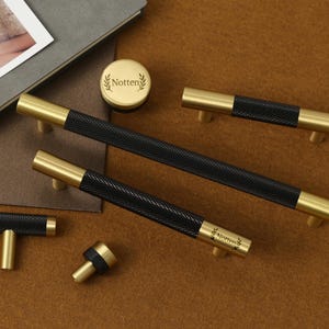Modern Brass Knurled Cabinet Handle Knobs, black and gold brass Drawer pull handle Dresser knob, Custom engraved Wardrobe Hardwares Handles