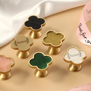 Four Leaf Clover Drawer Knob, solid Brass Cabinet Pull, Natural Resin Door Pull, Solid Brass Kitchen Pull,Custom engraved Furniture hardware