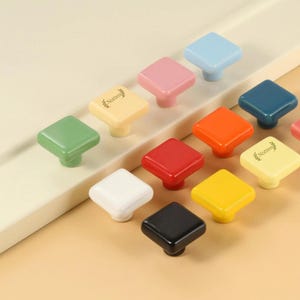 Colorful Ceramic Cabinet Knobs -32mm  Square Drawer Pulls-Handmade Furniture Handles - Kitchen Cupboard Knobs-Custom engraved Dresser Knobs