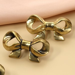 Modern Brass Bow Knobs Pulls Dresser Knob Pull Handles bow tie Drawer Knob Custom engraved Pull closet Cabinet Knob gold Kitchen Knob Pull