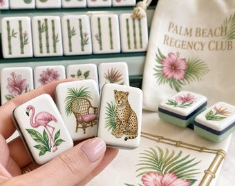 Palm beach regency club American Mahjong Set, Floral Premium Mahjong 160 Tiles, Four Layer Edge,Luxury Game Night Gift, Mahjong Lover Gift