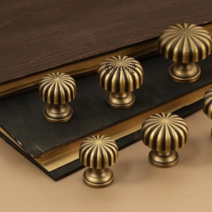 Victorian Antique Brass Drawer Knobs/small Brass cupboard  Knobs handles/pumpkin cabinet hardware Knobs/Art Nouveau Custom engraved Knobs