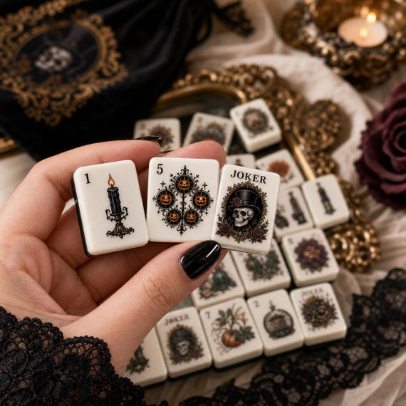 Halloween American Mahjong Set, Haunted masquerade  Floral Mahjong 160 Tiles, Four Layer Edge, Luxury Game Night Gift,Mahjong Lover Gift