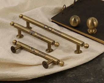 Benutzerdefinierte gravierte Schubladengriffe aus massivem Messing / Messing Schrank Knäufe Griffe / Messing Schrank Hardware Knöpfe / moderne Griffe zieht