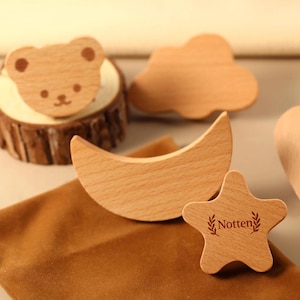 Wooden bear cloud drawer Knobs, wooden star heart moon dresser Knobs, Custom engraved wardrobe Knob Cabinet pulls nursery room Drawer Knobs