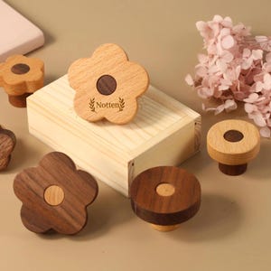 Walnut flower drawer Knobs, wooden dresser Knobs, Custom Engraved wardrobe Knob Cabinet pulls nursery room Drawer Knobs furniture hardware