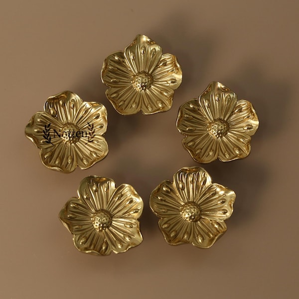 Brass Sakura Cherry Blossom Knobs Pulls Dresser Knob Custom engraved Handles flower Drawer Knob Pull closet Cabinet Knob gold Kitchen Knob