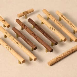 Custom engraved Solid Wood Cabinet Pulls, walnut wood cupboard handles Ash wood handles,Modern Drawer knobs,furniture hardware