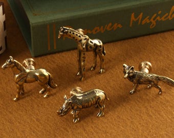 Brass fox drawer Knobs Dresser Knob animals Pull Handle rhino giraffe Drawer Knob Pull horse Cabinet Knob antique Custom engraved Knob Pull