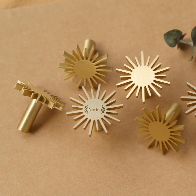 Solid brass sun Knobs Pulls Dresser Knob Pull Handles sun rising Drawer Knob Pull Custom engraved closet Cabinet Knob gold Kitchen Knob Pull image 1