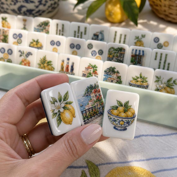 Ialian riviera lemon social American Mahjong Set , Floral Mahjong 160 Tiles, Four Layer Edge, Luxury Game Night Gift, Mahjong Lover Gift