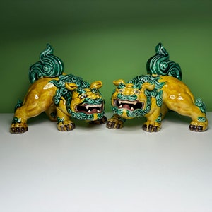 Foo Dogs - Colorful Porcelain Shishi Lions - Yellow and Green Foo Dogs!