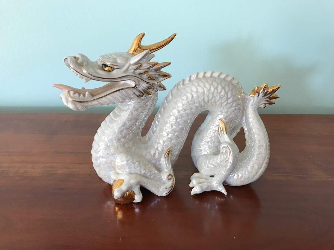 Figurine Dragon En Porcelaine Yoshimi K - Bleu - Style Asiatique - 22x15x10cm