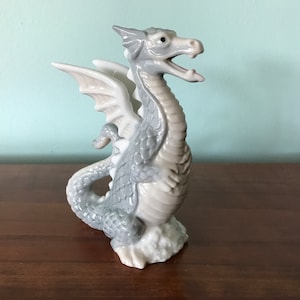 Dragon - Gorgeous Grey and White Winged Porcelain Dragon - Small Dragon - Made in Japan