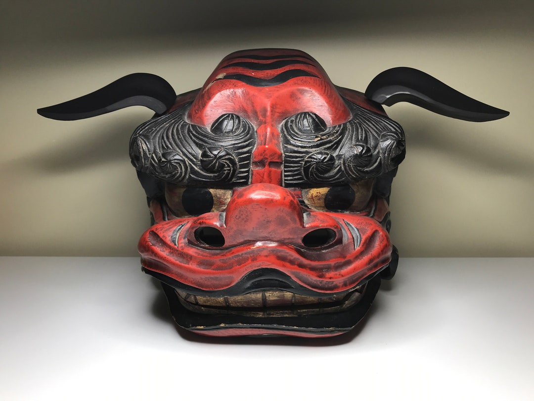 Foo Dog Shishigashira Japanese Foo Dog Mask Shishimai Mask in Red and
