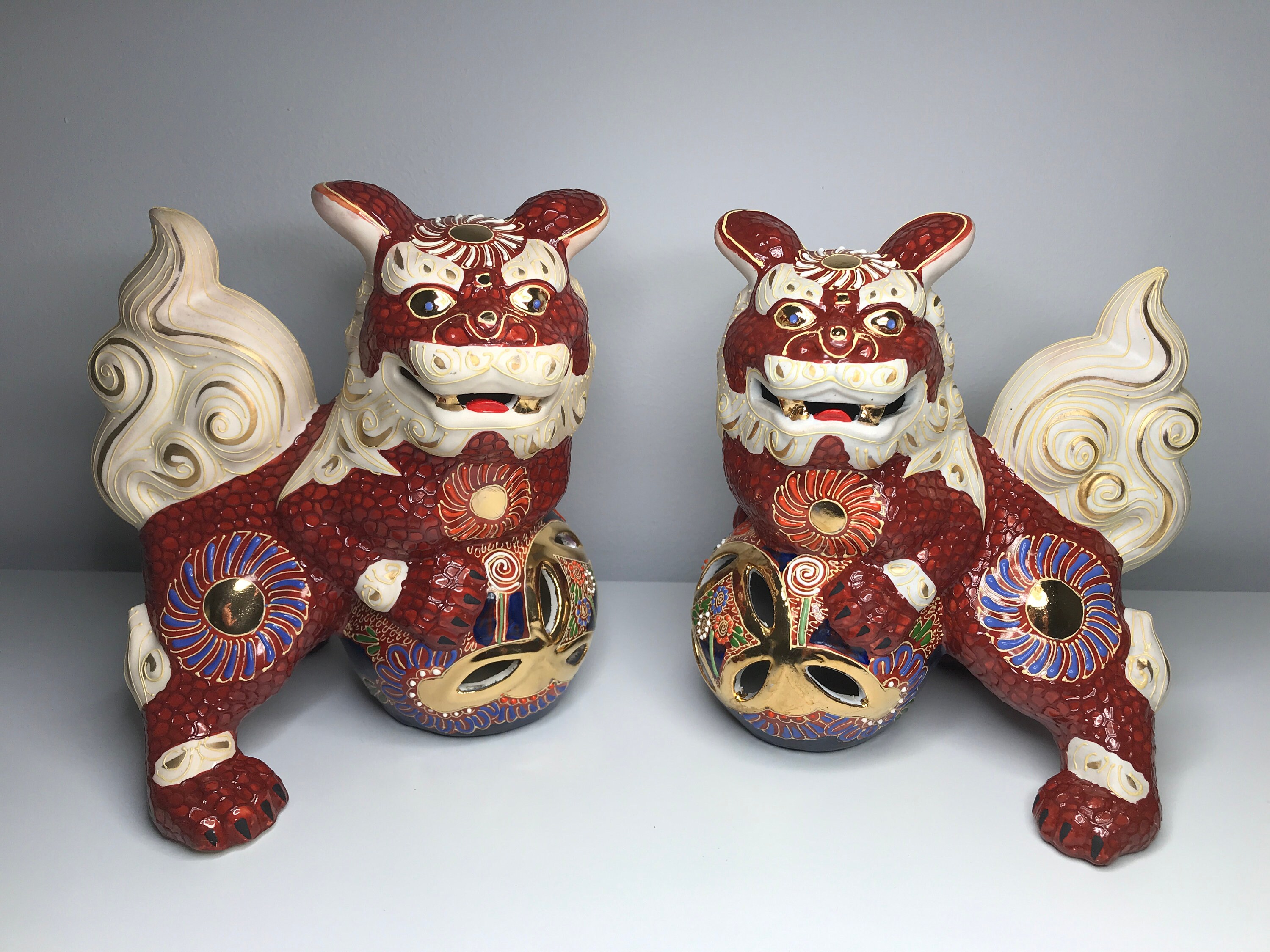 Gold Gargoyle Dog with red eyes ガーゴイルドッグ Foo Dogs - Red and Gold Shishi Lions: Ornate Foo Dogs, 7