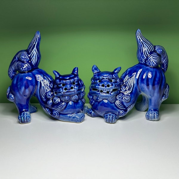 Foo Dogs - Beautiful Blue Okinawa Style Foo Dogs / Shishi Lions in a Glossy Glaze!