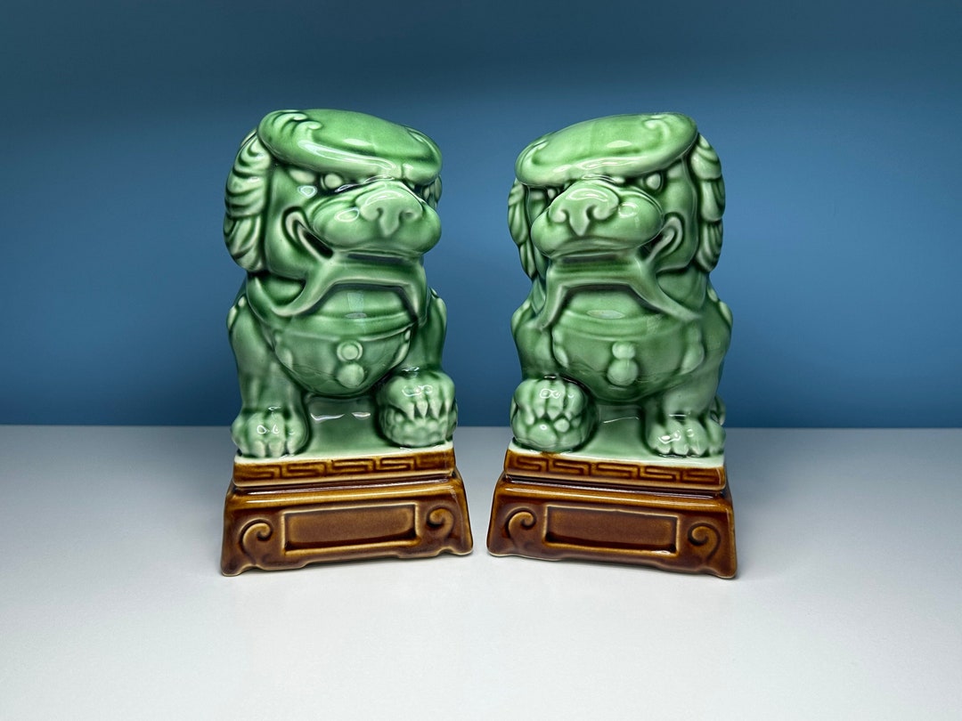 Foo Dogs Beautiful Green Foo Dogs on Brown Bases Etsy