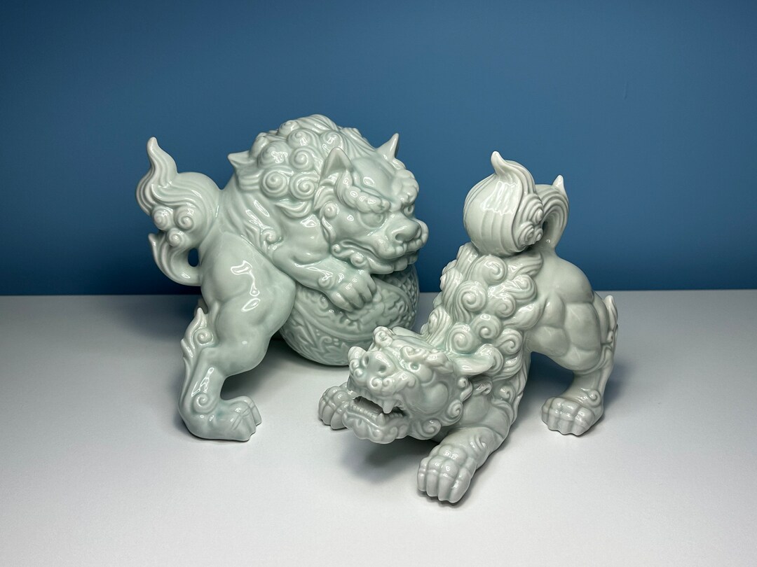 Foo Dogs Light Blue Foo Dogs in Water Wash Glaze Finish Etsy