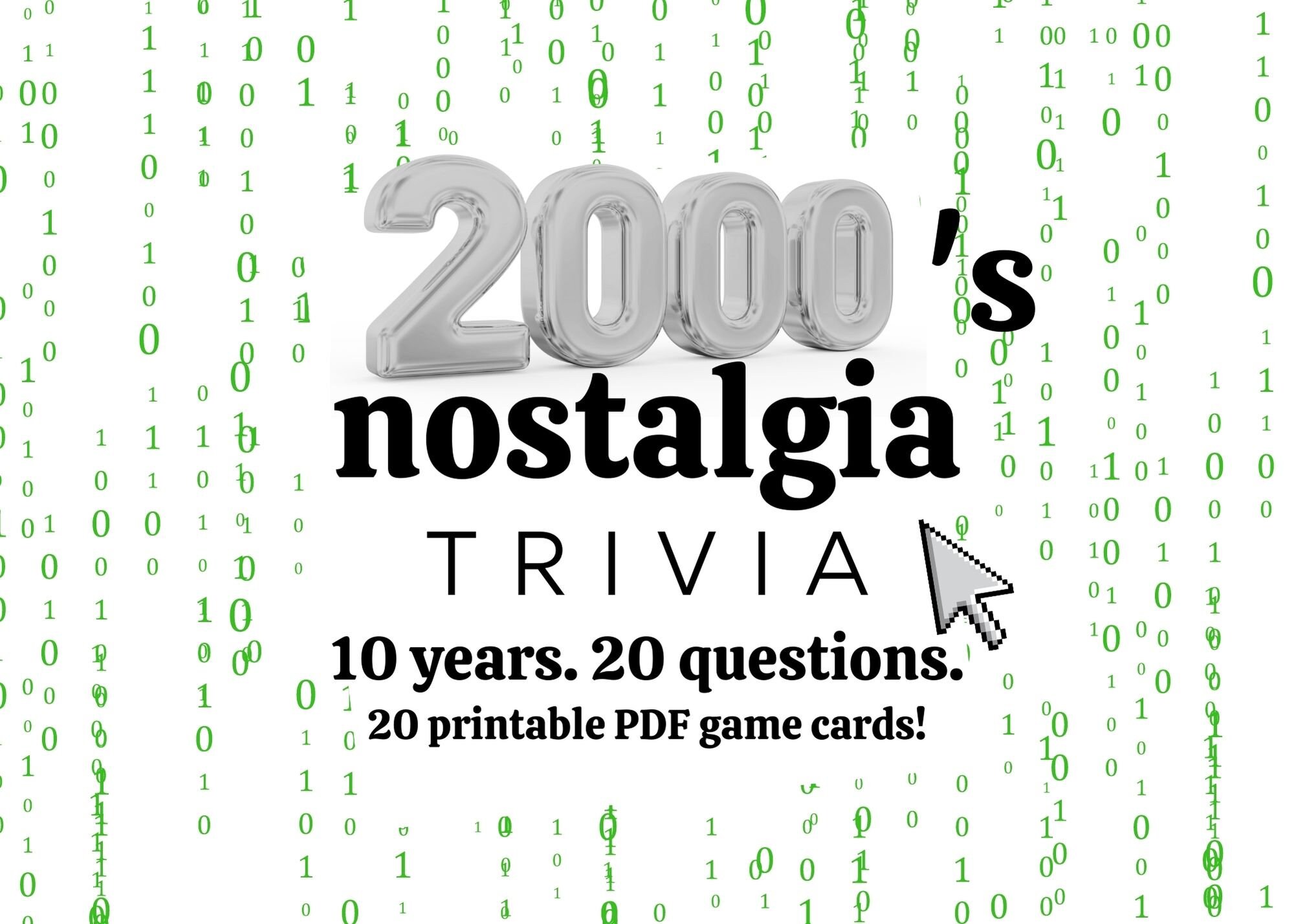 Millennial Nostalgia Trivia Game 2000s Pop Culture Trivia Question Cards 20 Questions, One