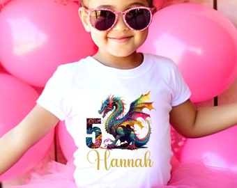 Personalized Dragon 5th Birthday Shirt, Custom Name Kid's Youth Shirt, 5th Birthday Shirt, Dragon Party 5 Year Old T-Shirt,