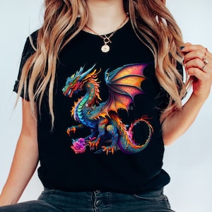 Dragon Shirt, Colorful Psychedelic Dragon T-Shirt, Dragon Lover Shirt, Rave Clothing Dragon Mythology T-shirt, Unisex Short Sleeve Tee
